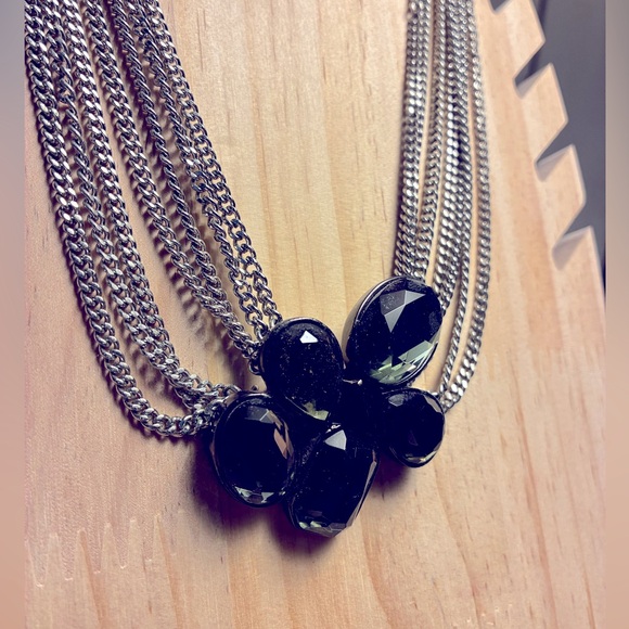 Faceted Smoky Quartz Statement Silver Necklace with Layered Chains - Picture 2 of 5